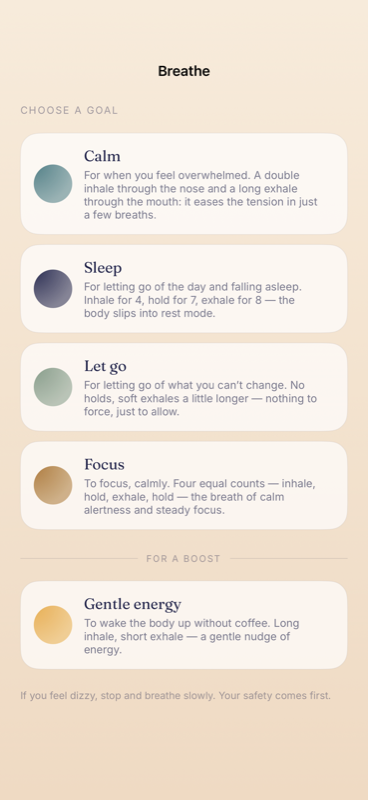 Guided breathing exercise in Nook