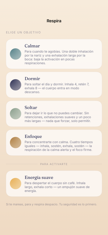 Ejercicio de respiración guiada en Nook