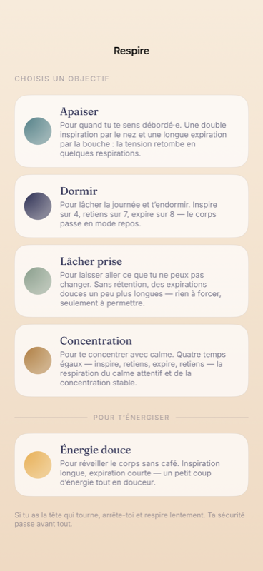 Exercice de respiration guidée dans Nook